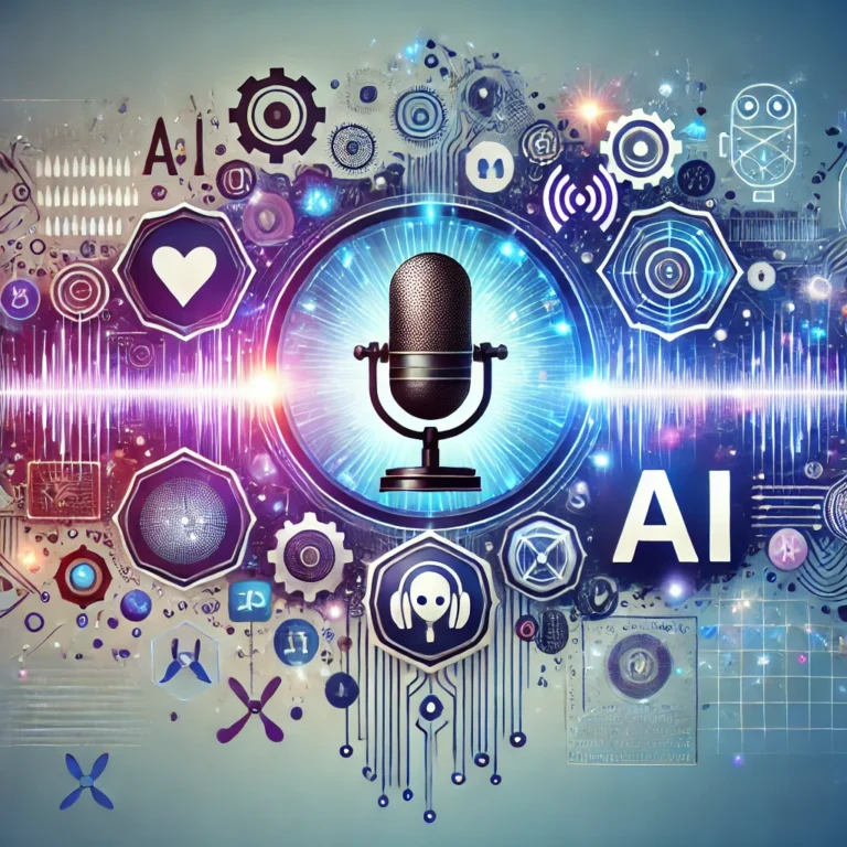 DALL·E 2024-08-24 20.31.24 - Create an image that represents the future of podcasting, showing how AI is revolutionizing content creation and distribution. The image should includ