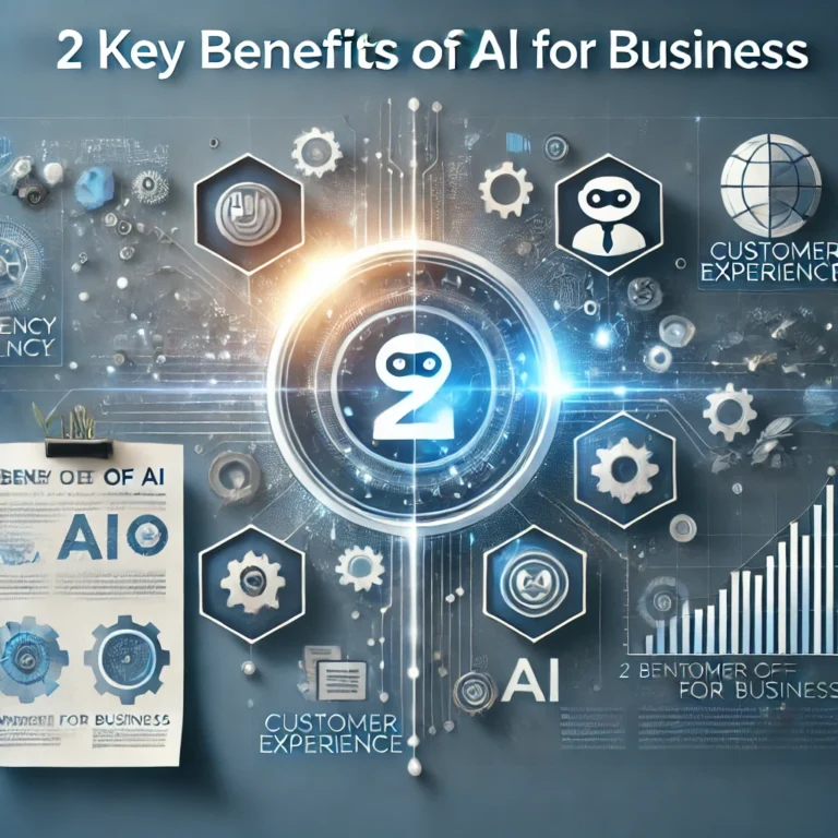 DALL·E 2024-11-05 21.29.23 - A professional, modern-style blog header image showcasing the theme 'Benefits of AI for Business.' The image includes two main icons representing 'Eff